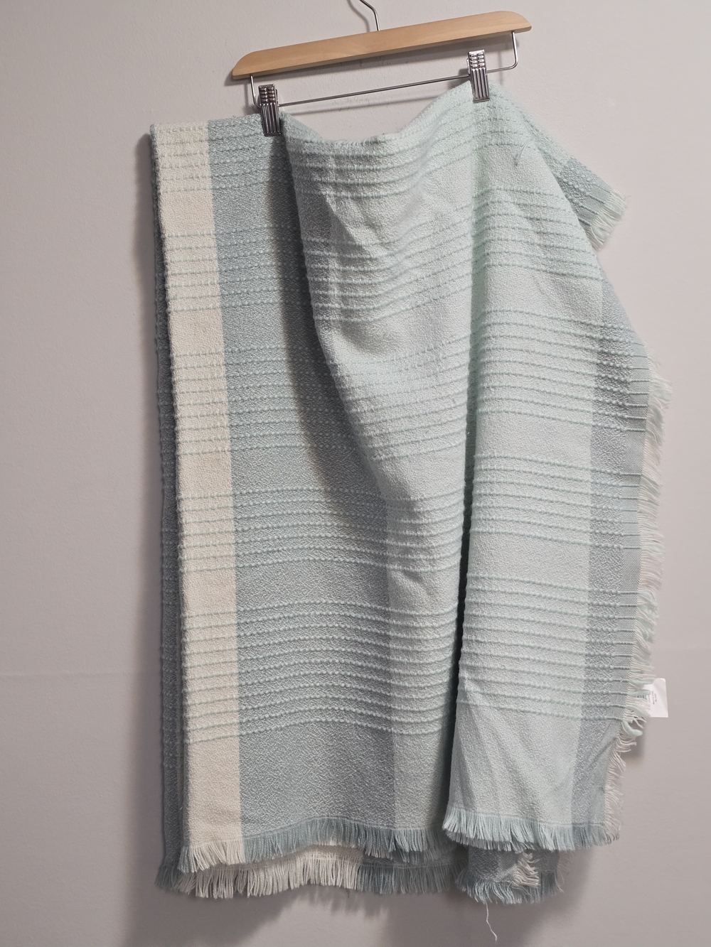 Nicole Miller Light Aqua Woven Wrap with Cream Stripes anf Fringes